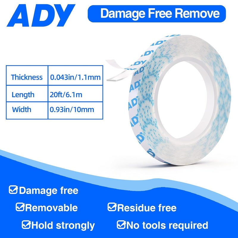 ADY Double Sided Transparent Tape Heavy Duty 1in x 20ft,Clear Picture Hanger Mounting Tape No Residue Double Sided Tape for Rent Room, Poster Stick,Office - Image 2